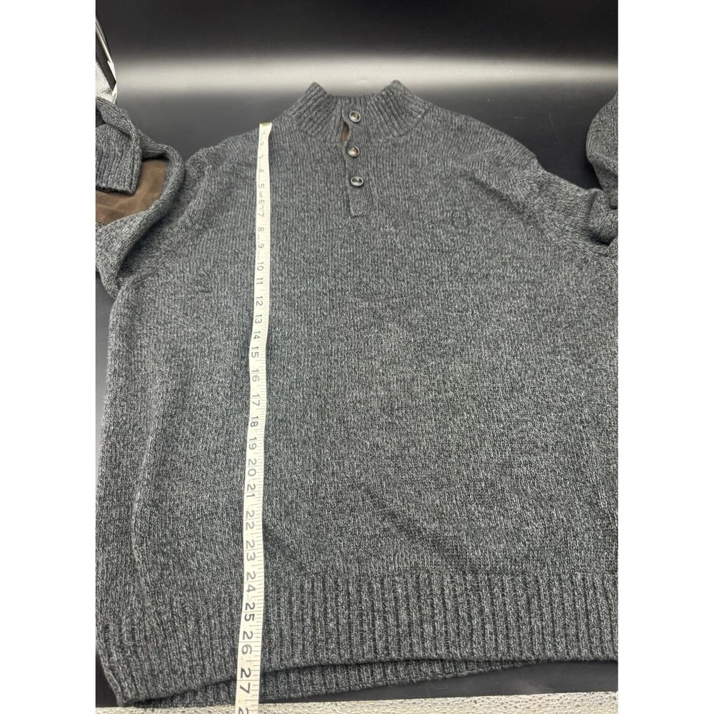 Chaps Mens Gray Mock Neck Elbow Patch Pullover Sweater L Eclectic Grandpa